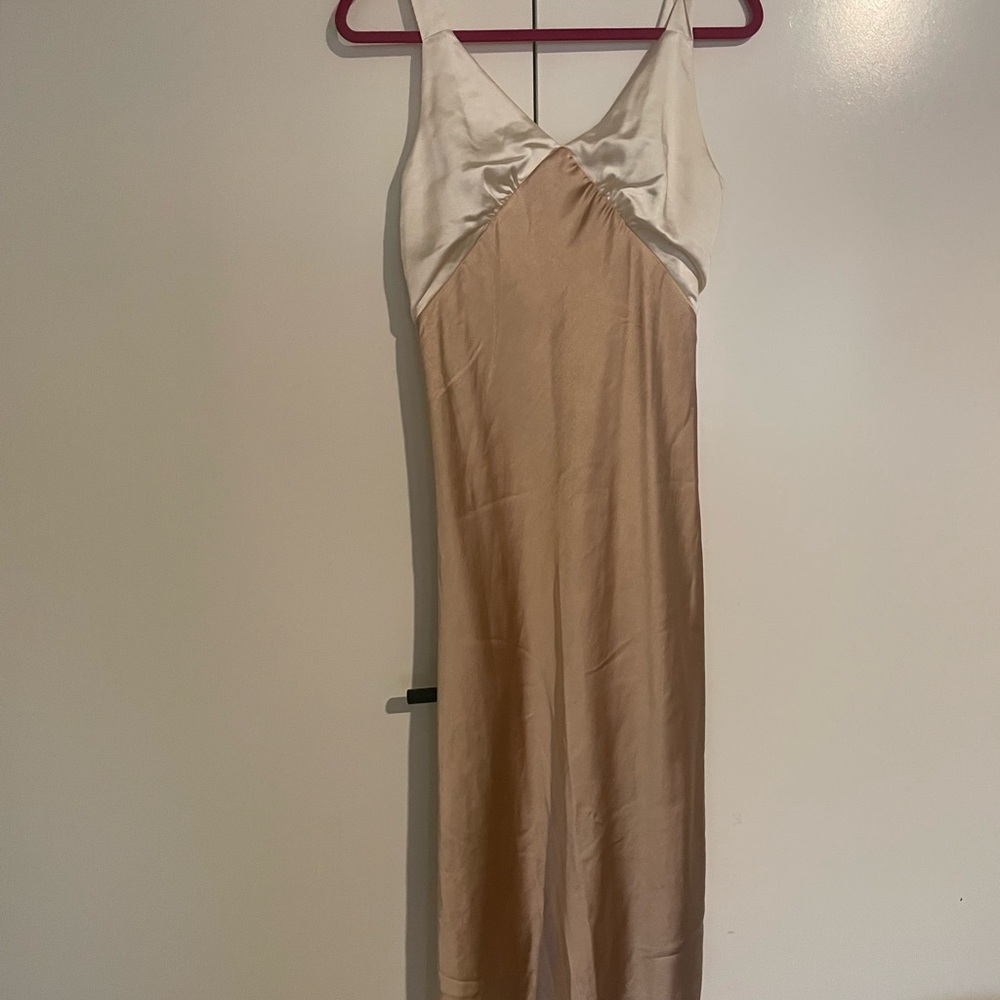 Elegant Cream and Tan Midi Dress